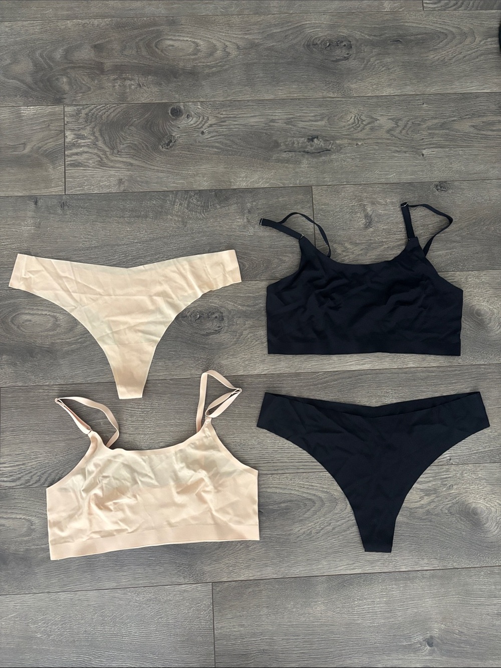 Seamless Peachy Nude & Black Bralette and Thong Set